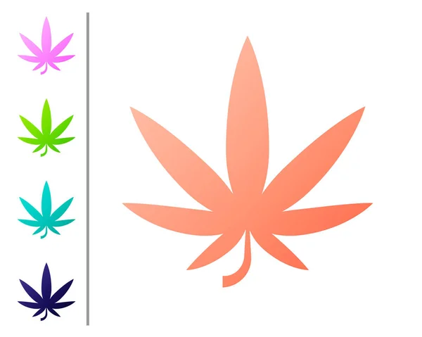 Coral Medical marijuana ou ícone de folha de cannabis isolado no fundo branco. Símbolo de cânhamo. Definir ícones de cor. Ilustração vetorial —  Vetores de Stock