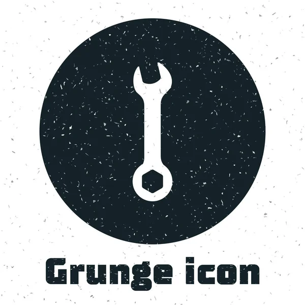 Grunge Wrench icon isolated on white background. Spanner repair tool. Service tool symbol. Vector Illustration — Stock Vector