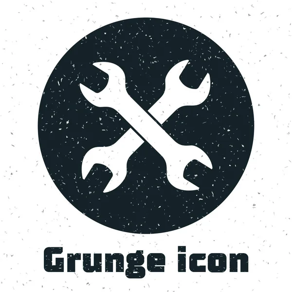 Grunge korsade wrenchs ikonen isolerad på vit bakgrund. Nyckel reparationsverktyg. Symbol för service verktyg. Vektor illustration — Stock vektor