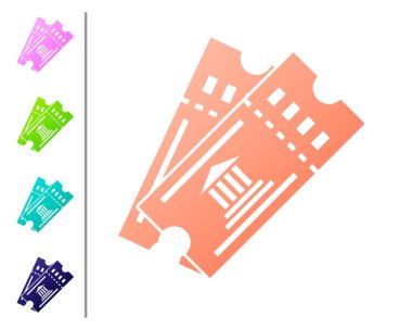 Coral Müzesi bilet simgesi beyaz arka plan üzerinde izole. Tarih müzesi bilet kupon olay sergi gezi itiraf. Renk simgelerini ayarlayın. Vektör İllüstrasyonu