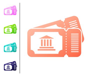 Coral Müzesi bilet simgesi beyaz arka plan üzerinde izole. Tarih müzesi bilet kupon olay sergi gezi itiraf. Renk simgelerini ayarlayın. Vektör İllüstrasyonu