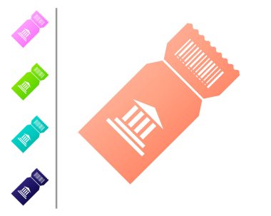 Coral Müzesi bilet simgesi beyaz arka plan üzerinde izole. Tarih müzesi bilet kupon olay sergi gezi itiraf. Renk simgelerini ayarlayın. Vektör İllüstrasyonu