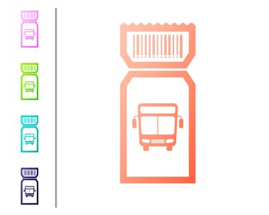 Coral Bus bilet simgesi beyaz arka plan üzerinde izole. Toplu taşıma bileti. Renk simgelerini ayarlayın. Vektör İllüstrasyonu
