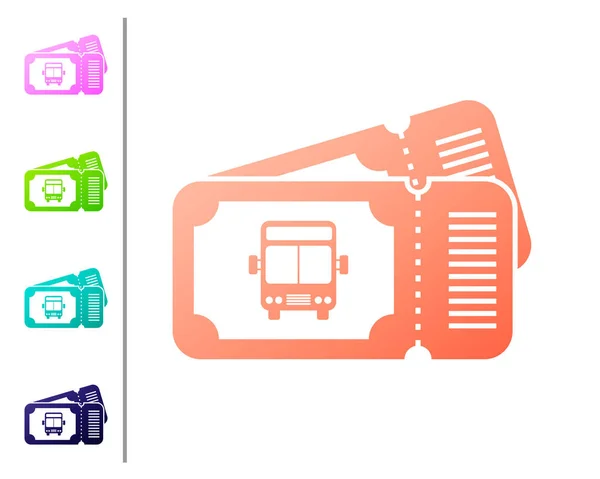 Koralle Bus-Ticket-Symbol isoliert auf weißem Hintergrund. Fahrkarte für den öffentlichen Nahverkehr. Farbsymbole setzen. Vektorillustration — Stockvektor