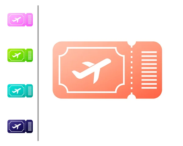 Koralle Flugticket Symbol isoliert auf weißem Hintergrund. Flugticket. Farbsymbole setzen. Vektorillustration — Stockvektor