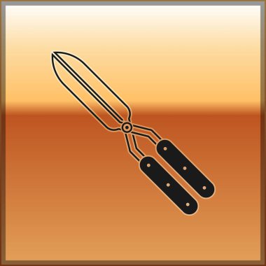 Siyah Bahçe altın arka plan üzerinde izole simge kırpma için el yapımı makas. Ahşap saplı budama makasları. Vektör İllüstrasyonu