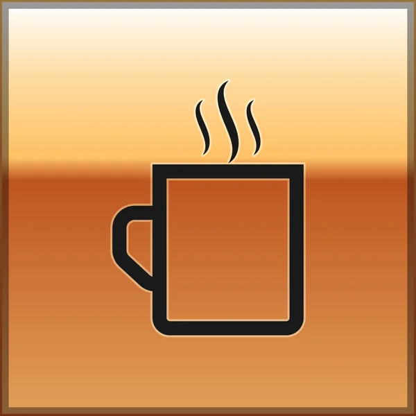 ブラック コーヒー カップ フラット アイコン金背景に分離されました。ティーカップ。温かいお飲み物コーヒー。ベクトル図 — ストックベクタ