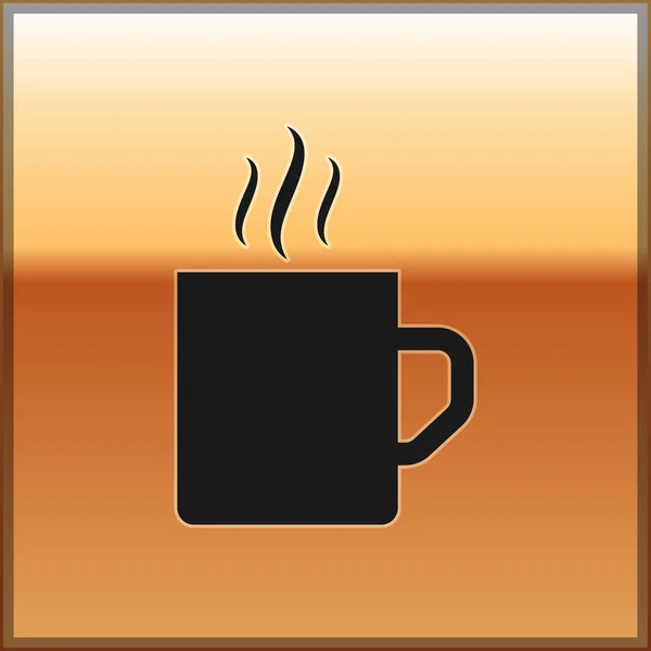 Taza de café negro icono plano aislado sobre fondo dorado. Taza de té. Café caliente. Ilustración vectorial — Archivo Imágenes Vectoriales