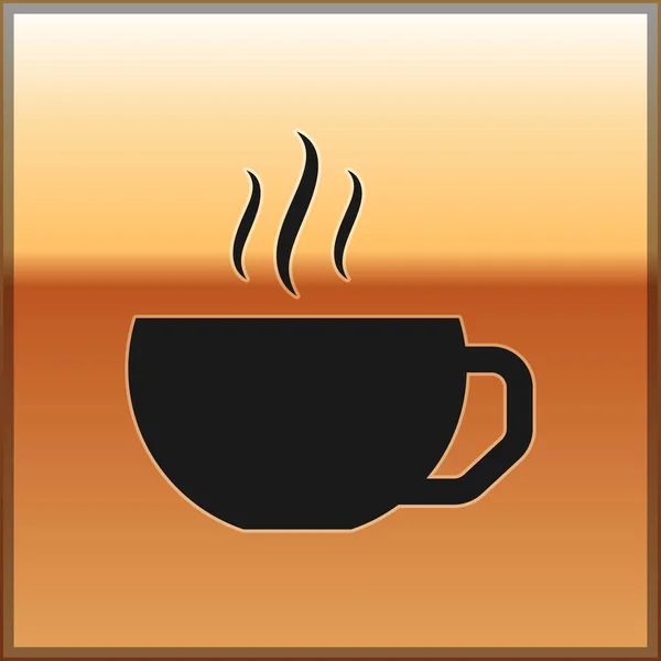 Xícara de café preto ícone plano isolado no fundo de ouro. Uma chávena. Café quente. Ilustração vetorial — Vetor de Stock