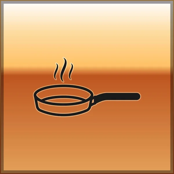 Black Frying pan icon isolated on gold background. Fry or roast food symbol. Vector Illustration — Stock Vector