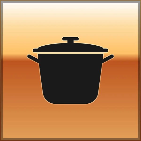 Icono de olla de cocina negra aislado sobre fondo dorado. Hervir o guisar el símbolo de la comida. Ilustración vectorial — Vector de stock