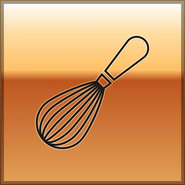 Μαύρη κουζίνα με σύρμα που απομονώνεται σε χρυσό φόντο. Μαγειρικά σκεύη, αναδευτήρα αυγών. Πινακίδα μαχαιροπήρουνα. Σύμβολο μείγματος τροφίμων. Απεικόνιση διανυσματικών φορέων — Διανυσματικό Αρχείο