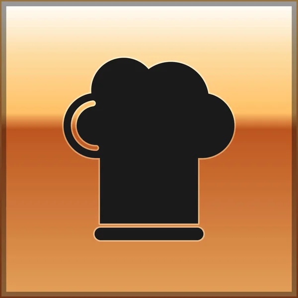 Ikona klobouku Black Chef izolované na zlatém pozadí. Symbol vaření. Kuchařská čepice. Vektorová ilustrace — Stockový vektor