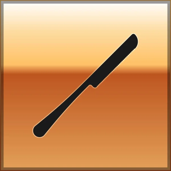 Black Knife Symbol isoliert auf goldenem Hintergrund. Bestecksymbol vorhanden. Vektorillustration — Stockvektor