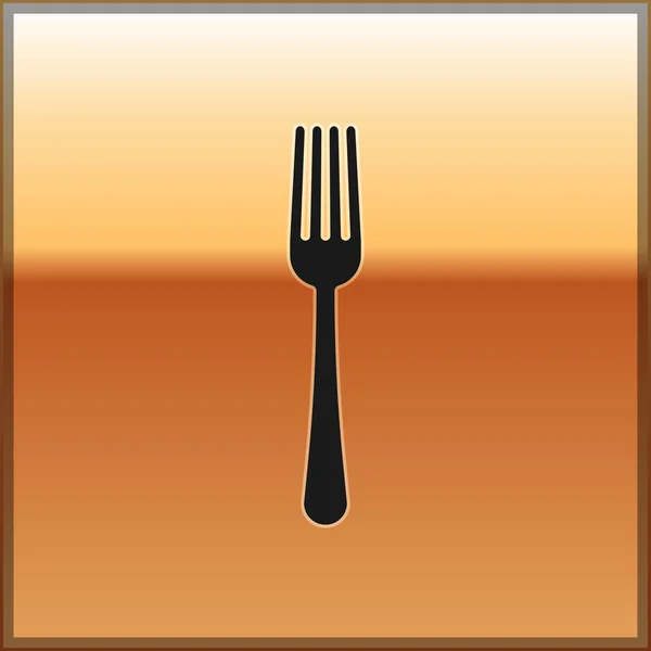 Icono de tenedor negro aislado sobre fondo dorado. Símbolo de cubertería. Ilustración vectorial — Vector de stock
