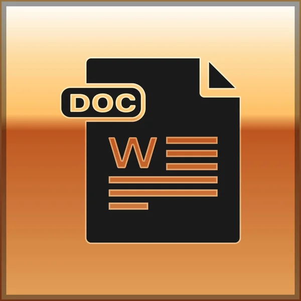 Documento de archivo DOC negro. Descargar icono del botón doc aislado sobre fondo dorado. símbolo de extensión de archivo DOC. Ilustración vectorial — Vector de stock