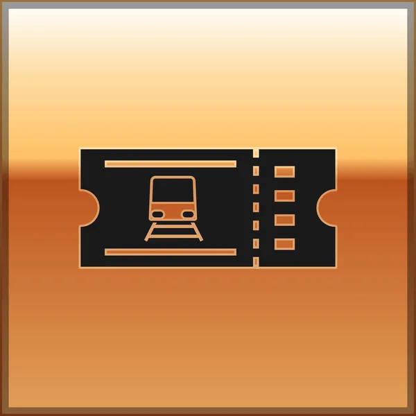 Schwarzes Zugfahrschein-Symbol isoliert auf goldenem Hintergrund. Bahnfahren. Vektorillustration — Stockvektor