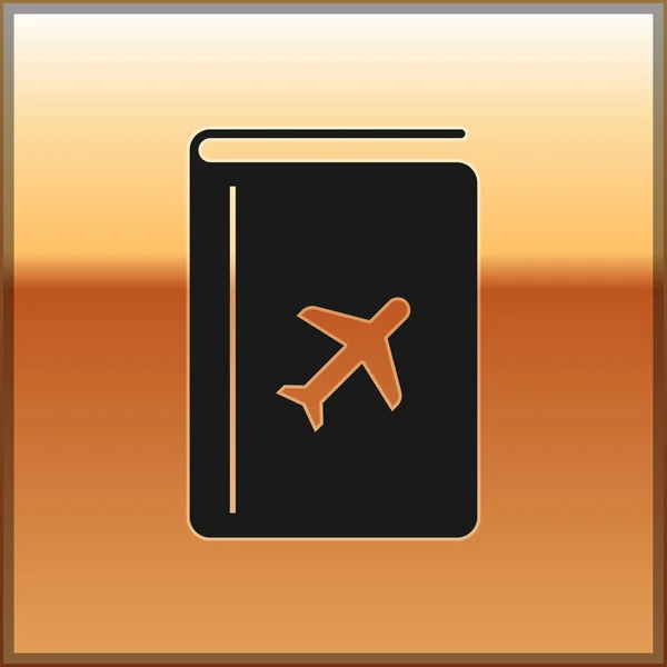 Black Cover book travel guide icon isolated on gold background. Vector Illustration