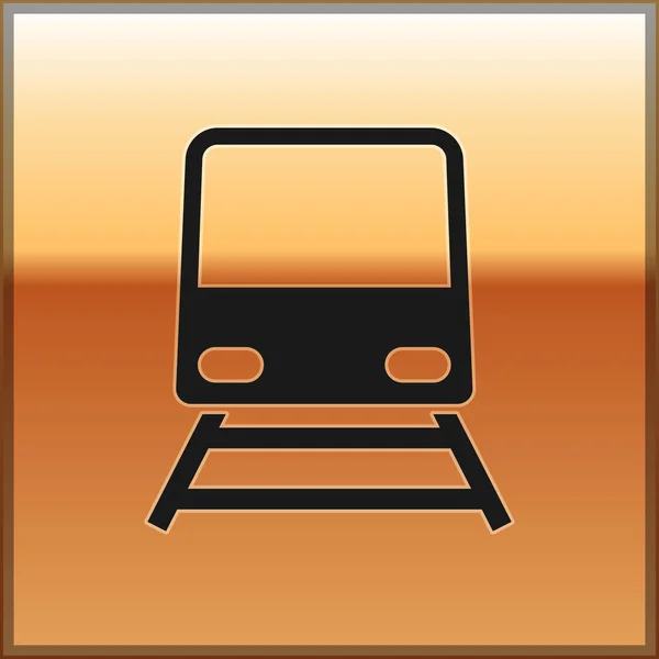 Black Train icon isolated on gold background. Public transportation symbol. Subway train transport. Metro underground. Vector Illustration
