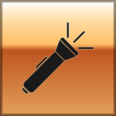 Altın arkaplanda siyah el feneri simgesi izole edildi. Vektör İllüstrasyonu