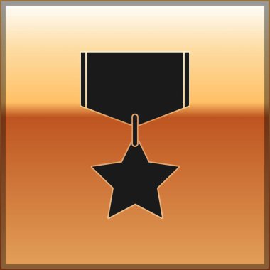 Siyah Askeri ödül madalya simgesi altın arka plan izole. Ordu işareti. Vektör İllüstrasyonu