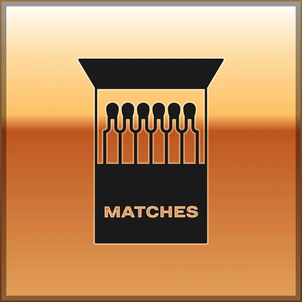 Black Open matchbox och matchar ikonen isolerad på guld bakgrund. Vektor illustration — Stock vektor