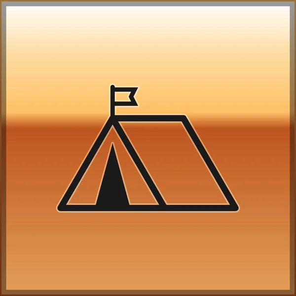 Черный шатер с значком флага на золотом фоне. Символ лагеря. Векторная миграция — стоковый вектор
