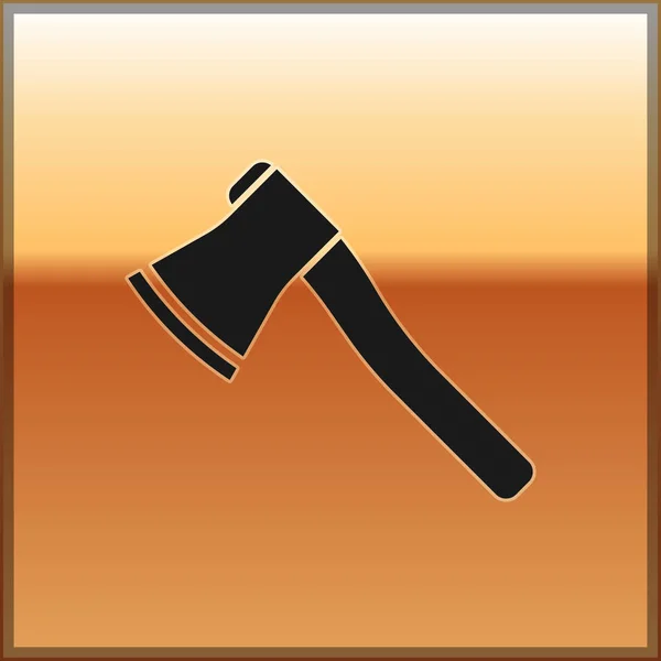 Black Wooden axe icon isolated on gold background. Lumberjack axe. Vector Illustration — Stock Vector