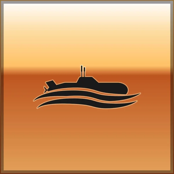 Icône sous-marine noire isolée sur fond or. Navire militaire. Illustration vectorielle — Image vectorielle