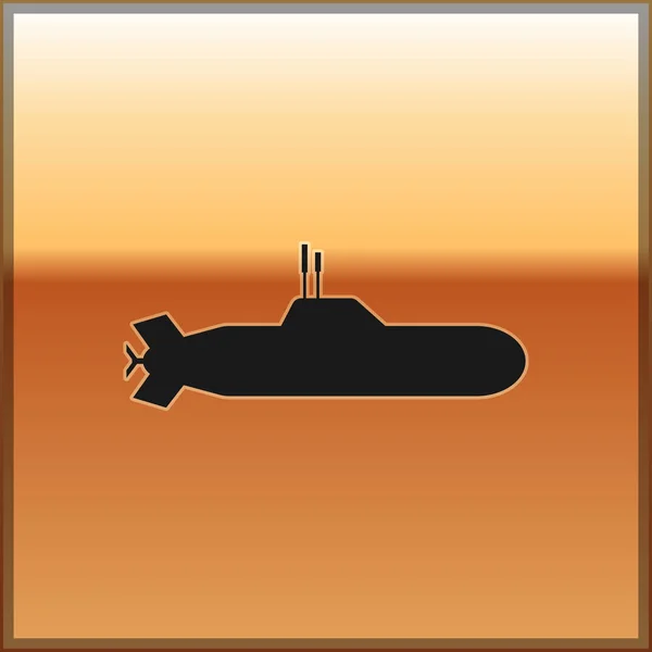 Icône sous-marine noire isolée sur fond or. Navire militaire. Illustration vectorielle — Image vectorielle