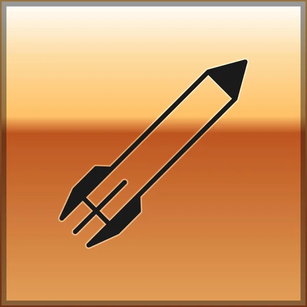Czarna rakieta ikona wyizolowana na złotym tle. Ilustracja wektorowa — Wektor stockowy