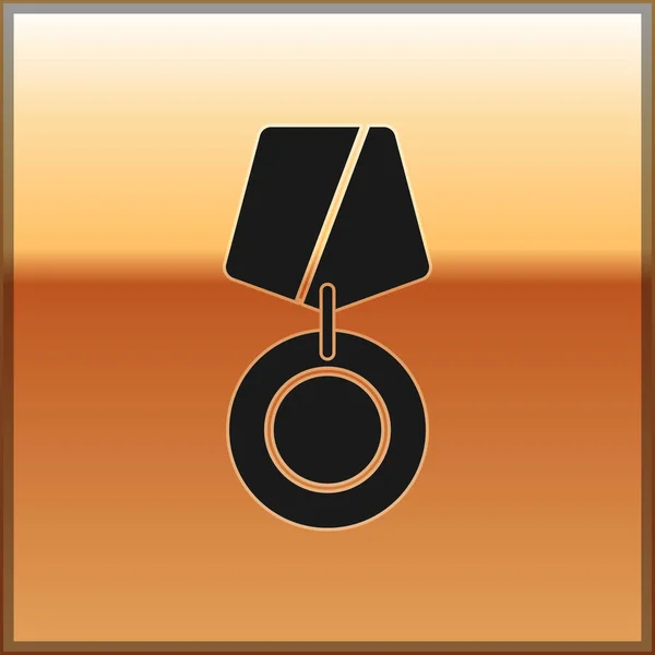 Černá vojenská odměna ikona medaile je izolovaná na zlatém pozadí. Vojenská značka. Vektorová ilustrace — Stockový vektor