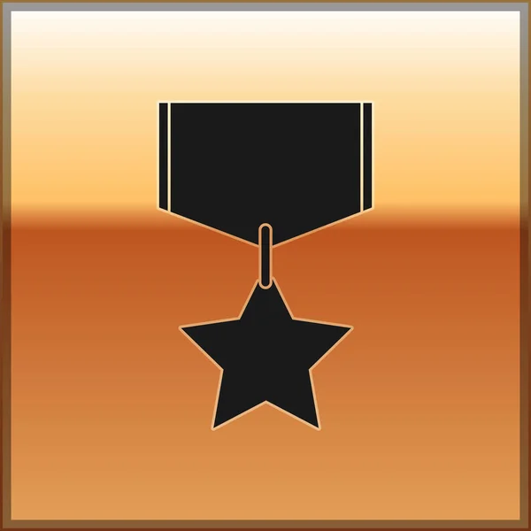 ゴールドの背景に隔離された黒軍報酬メダルアイコン。軍の看板ベクトルイラストレーション — ストックベクタ