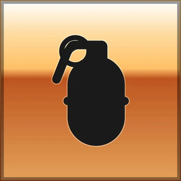 Zwarte hand granaat pictogram geïsoleerd op gouden achtergrond. Bomexplosie. Vector illustratie — Stockvector