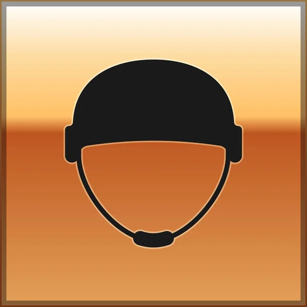 Svart militär hjälm ikon isolerad på guld bakgrund. Armé hatt symbol för försvar och skydda. Skyddande hatt. Vektor illustration — Stock vektor