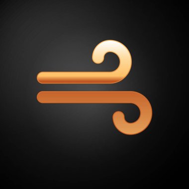 Altın Rüzgar simgesi siyah arkaplanda izole edildi. Rüzgarlı bir hava. Vektör İllüstrasyonu