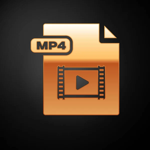Documento de arquivo MP4 dourado. Baixar ícone de botão mp4 isolado no fundo preto. Símbolo de arquivo MP4. Ilustração vetorial — Vetor de Stock