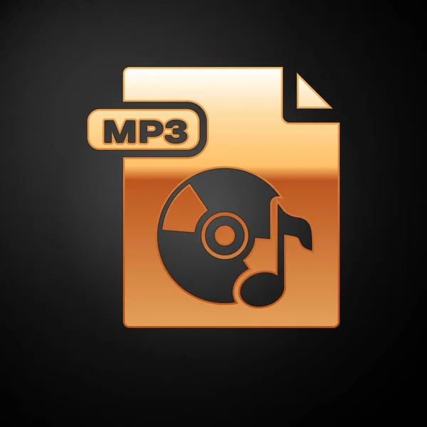 Gold MP3-bestands document. Download mp3 knop icoon geïsoleerd op zwarte achtergrond. MP3-muziek formaat teken. MP3-bestand symbool. Vector illustratie — Stockvector