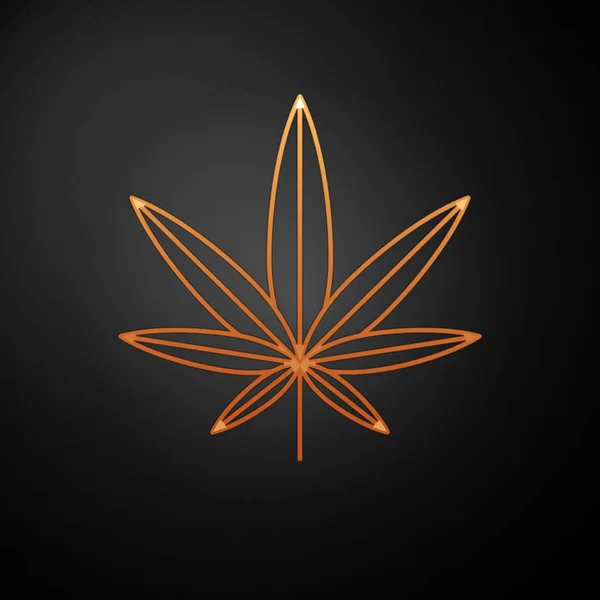 Золота медична марихуана або значок листя конопель ізольовані на чорному тлі. Конопляний символ. Векторна ілюстрація — стоковий вектор