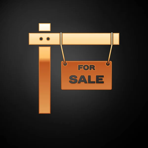 Oro Segno sospeso con testo In vendita icona isolata su sfondo nero. Cartello con testo in vendita. Illustrazione vettoriale — Vettoriale Stock