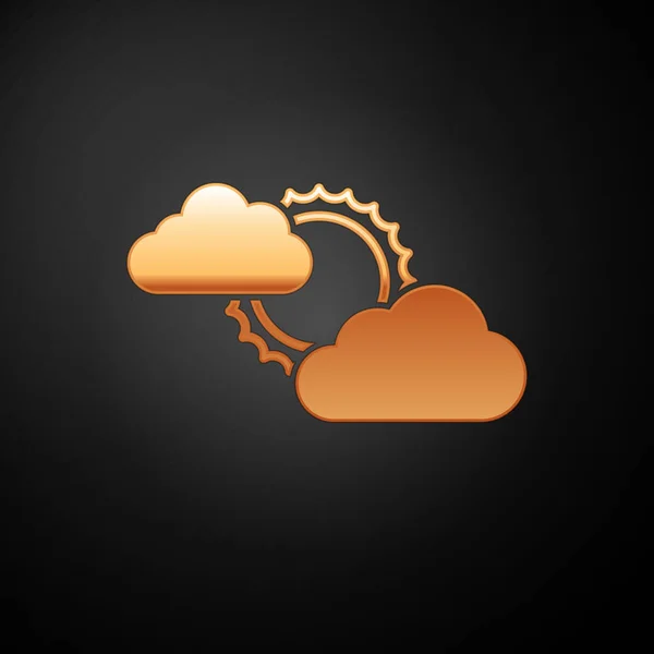 Złote Słońce i chmura ikona pogody izolowane na czarnym tle. Ilustracja wektora — Wektor stockowy