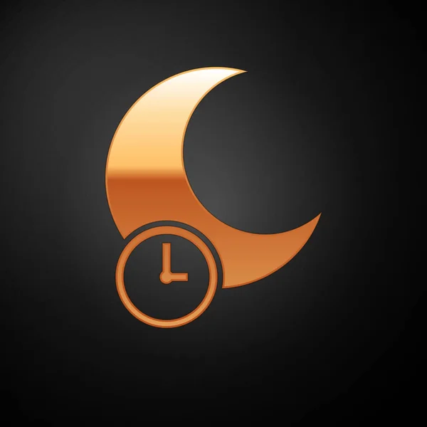 Gold Sleeping moon icon isolated on black background. Vector Illustration — Stock Vector