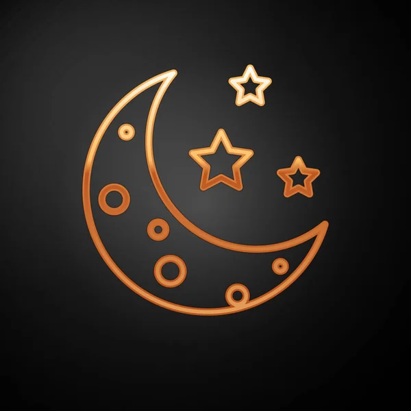 Gold Moon and stars icon isolated on black background. Vector Illustration — Stock Vector