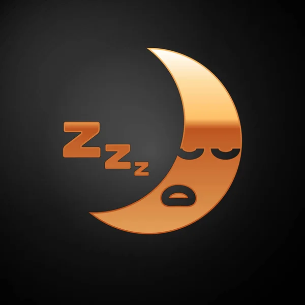 Icono de luna dorada aislado sobre fondo negro. Señal de noche nublada. Sueños del sueño símbolo. Señal de la noche o la cama. Ilustración vectorial — Vector de stock