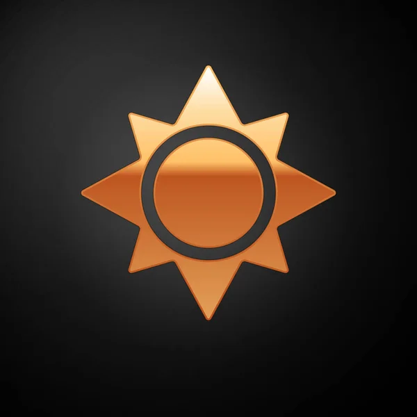 Goldenes Sonnensymbol isoliert auf schwarzem Hintergrund. Vektorillustration — Stockvektor