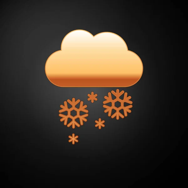 Gold Cloud med snö ikon isolerad på svart bakgrund. Moln med snöflingor. Enkelvädersikon. Snöskylt. Vektor Illustration — Stock vektor