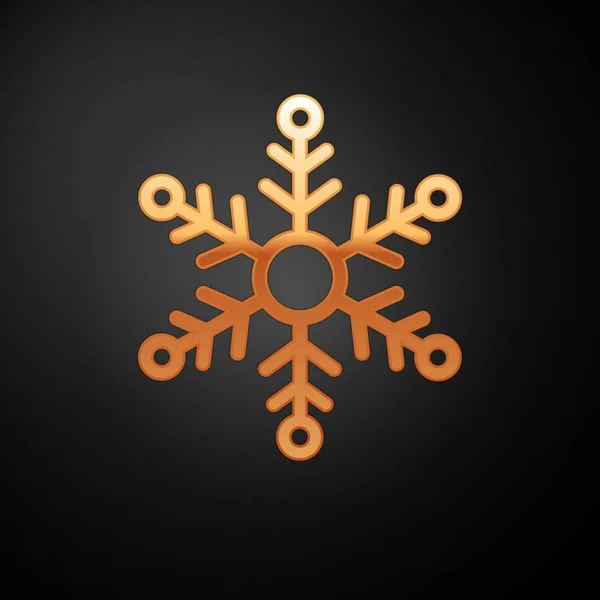 Złota ikona płatka śniegu odizolowana na czarnym tle. Ilustracja wektora — Wektor stockowy