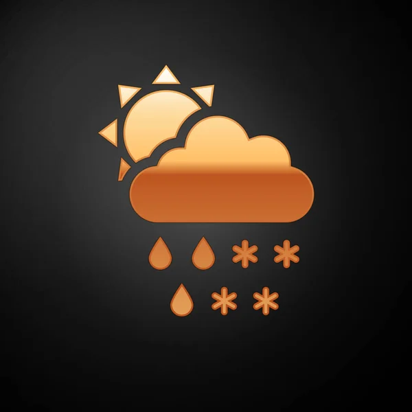 Gold Cloud with snow and rain icon isolated on black background. Weather icon. Vector Illustration — Stock Vector