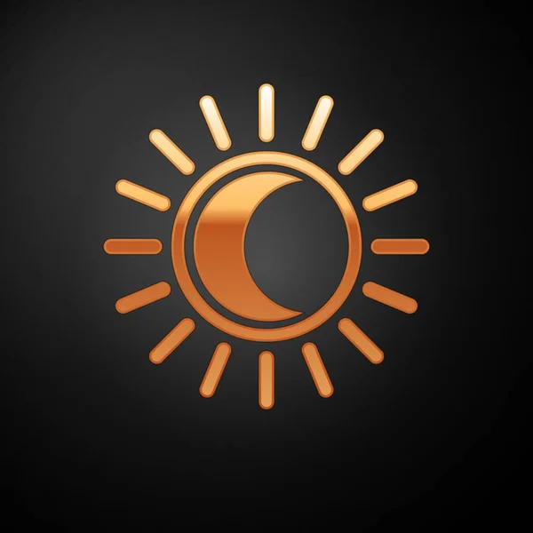 Gold Eclipse des Sonnensymbols isoliert auf schwarzem Hintergrund. Totale Sonarfinsternis. Vektorillustration — Stockvektor