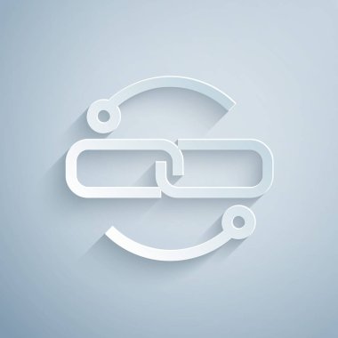 Kağıt kesme Zincir bağlantı hattı simgesi gri arka plan üzerinde izole. Bağlantı tek. Kağıt sanat tarzı. Vektör İllüstrasyonu